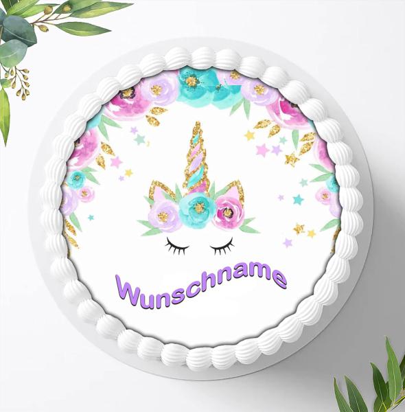 Einhorn Tortenaufleger mit Wunschnamen, Ø 20cm, 0272z